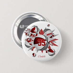 girls red grey sports basketballs stars 2 inch round button