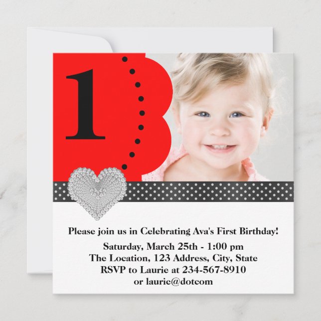 Girls Red Photo Birthday Party Invitation (Front)