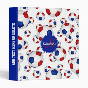 girl's red white and blue soccer balls pattern binder