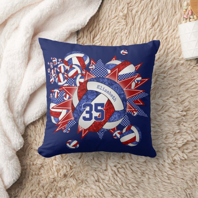 girls red white blue volleyballs stars  throw pillow (Blanket)