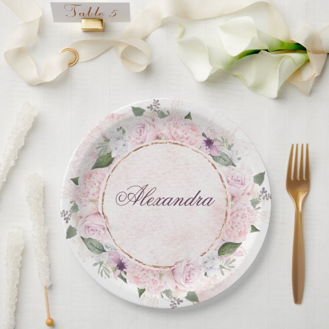 Girls Religious Celebration Pink Roses   Paper Plate (Wedding)