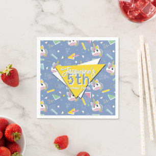Girls Retro Purple Unicorn Birthday Napkin