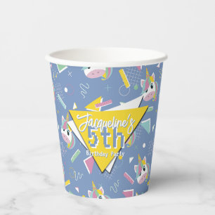 Girls Retro Purple Unicorn Birthday Paper Cups