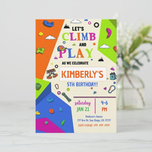 Girls Rock Climbing Birthday Party Invitation (Standing Front)