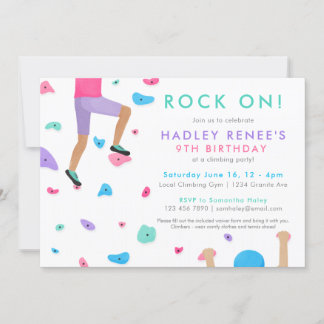 Girls Rock Climbing Birthday Party Invitation
