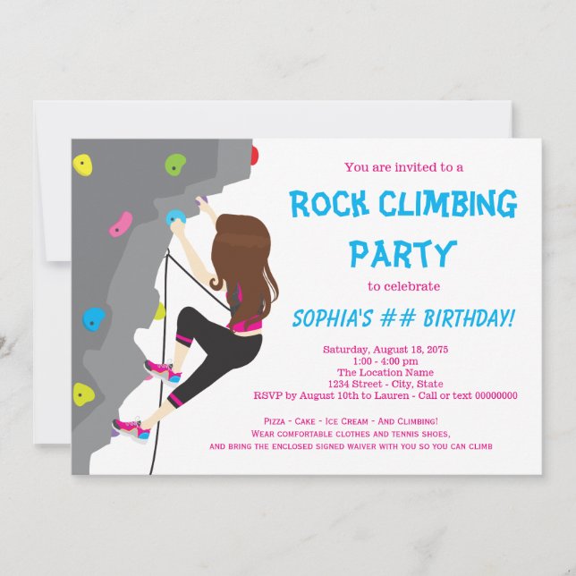 Girls Rock Climbing Birthday Party Invitations (Front)