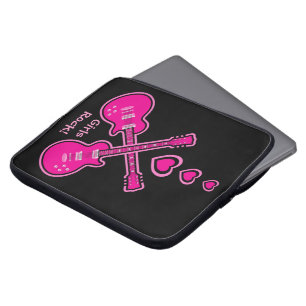 Girls Rock! Pink Guitars & Hearts Customizable Laptop Sleeve