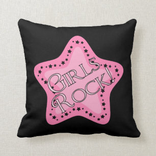 Girls Rock Pink Star Throw Pillow
