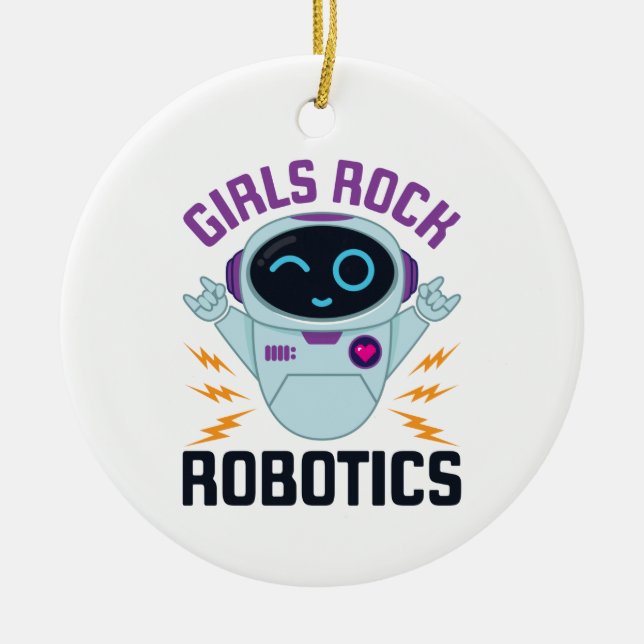 Girls Rock Robotics Cute Robot Team Women Ceramic Ornament (Front)