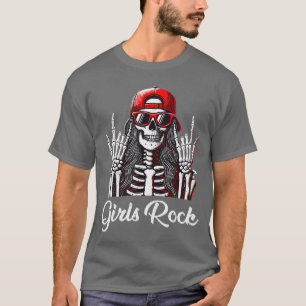 Girls Rock Rockn Roll Girl Skeleton Rocker Cool Pu T-Shirt