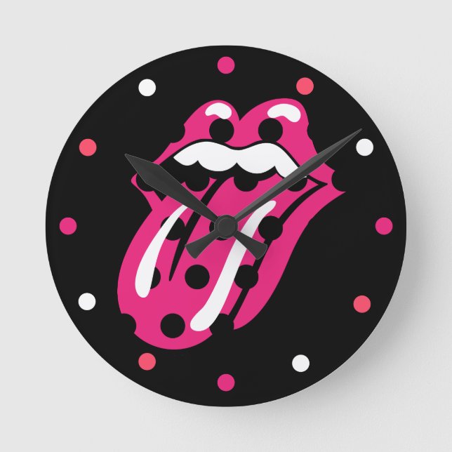 Girls Rock Tongue Pink Black Bedroom Decor Round Clock (Front)