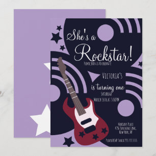 Girls Rockstar Guitar Star Rock Birthday Party  Invitation