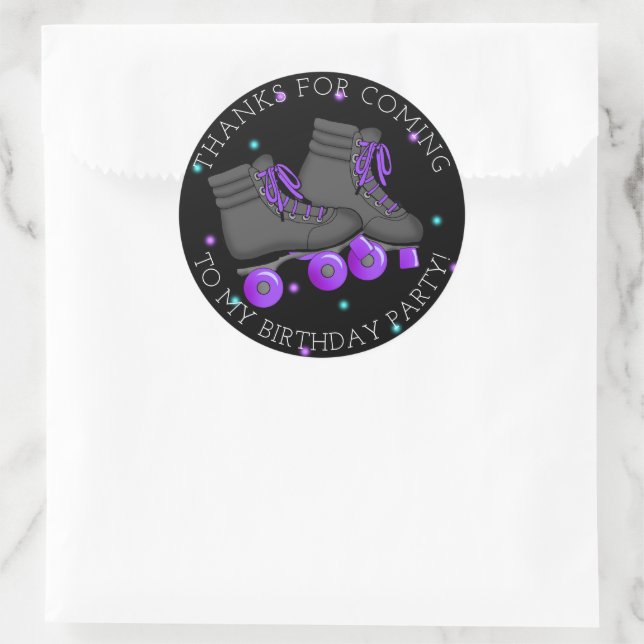 Girl's Roller Skate Birthday Thank You Classic Round Sticker (Bag)