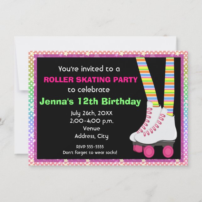 Girls Roller Skate Skating Birthday Invitations (Front)