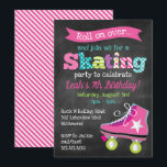 Girls Roller Skating Birthday Party - Chalkboard Invitation<br><div class="desc">Our Girl's Roller Skating Birthday Party - Chalkboard Invitation is perfect for your next skating party! This design features a chalkboard style background and colourful,  pink roller skate graphic. Also available in other colour schemes (boys,  boy/girl).</div>