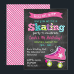 Girls Roller Skating Birthday Party - Chalkboard Invitation<br><div class="desc">Our Girl's Roller Skating Birthday Party - Chalkboard Invitation is perfect for your next skating party! This design features a chalkboard style background and colourful,  pink roller skate graphic. Also available in other colour schemes (boys,  boy/girl).</div>