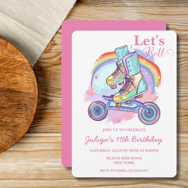 Girls Roller Skating pink Birthday Party Invitation (Creator Uploaded)