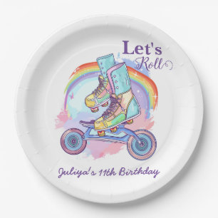 Girls Roller Skating purple Birthday Party Paper Plate