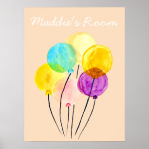 Girls room balloons watercolor pretty art poster
