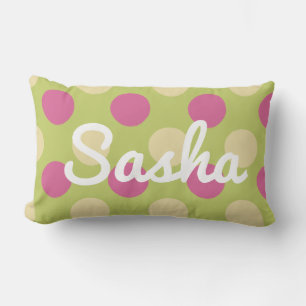 Girls Room Decor Pink and Green Polka Dot Lumbar Pillow