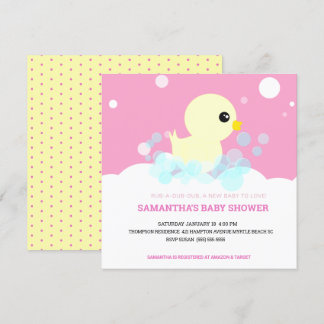 Girls Rubber Ducky Baby Shower Invitations