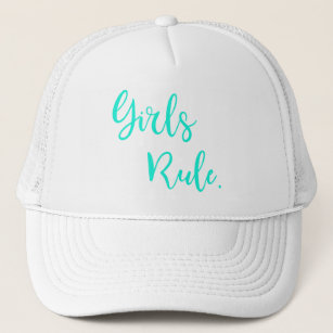 Girls Rule Inspirational Green Text White Trucker Hat