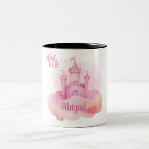 Girls Rule Palace on the Pink Cloud watercolor Two-Tone Coffee Mug