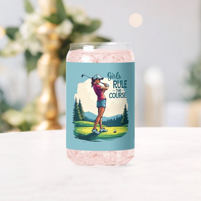 Girls Rule the Course Retro Golf Illustration Can Glass (Insitu (Wedding))