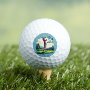 Girls Rule the Course Retro Golf Illustration Golf Balls