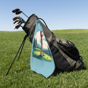Girls Rule the Course Retro Golf Illustration Golf Towel