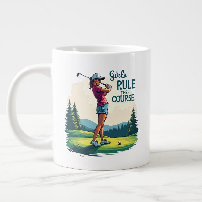 Girls Rule the Course Retro Golf Illustration Large Coffee Mug (Left)