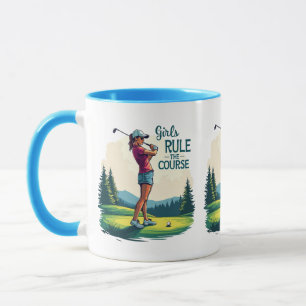 Girls Rule the Course Retro Golf Illustration Mug
