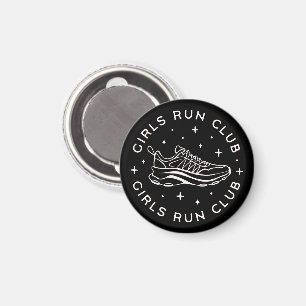 Girls run running club retro aesthetic black magnet