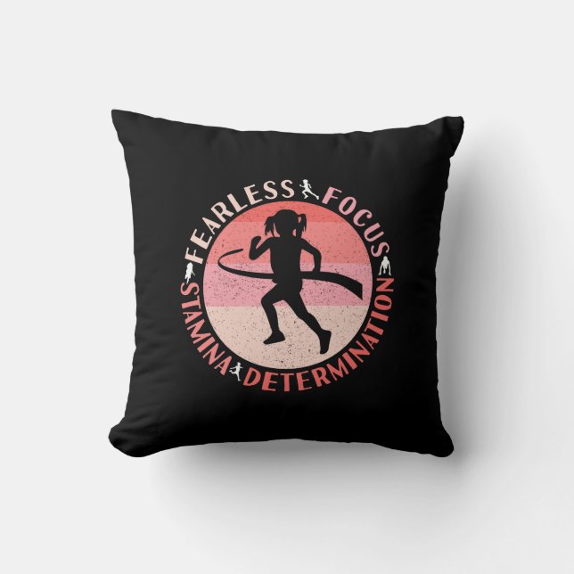 Girls Running Mindset - Focus Fearless Runner Throw Pillow (Front)