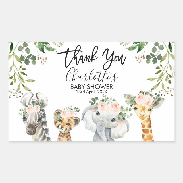 Girls Safari Animals Baby Shower Sticker (Front)