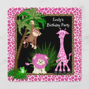 Girls Safari Birthday Party Invitation