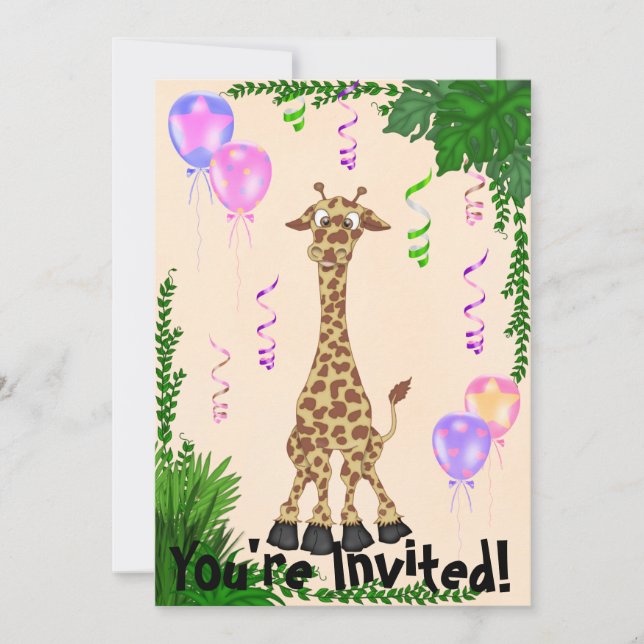 Girls Safari Giraffe Birthday Party Invitation (Front)