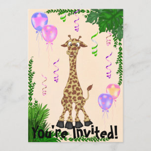 Girls Safari Giraffe Birthday Party Invitation