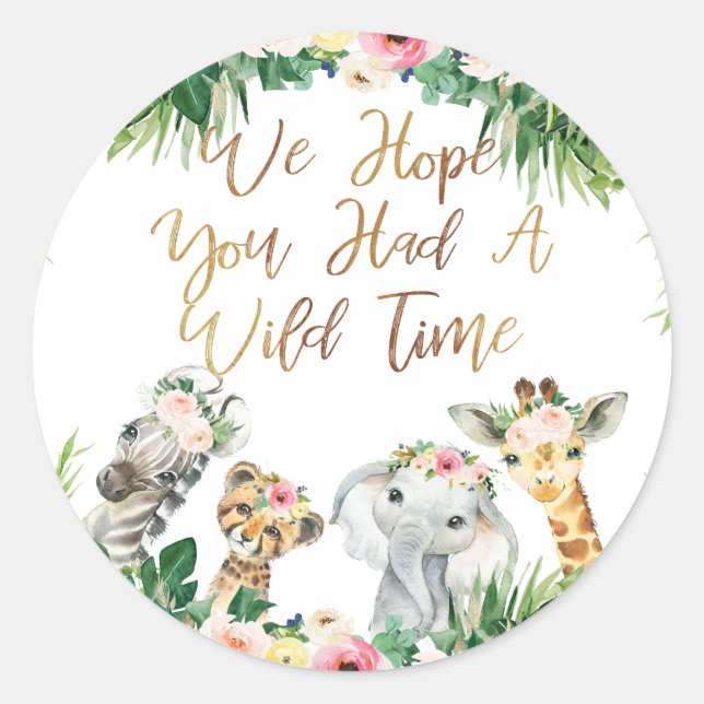 Girls safari gold calligraphy birthday favor  classic round sticker (Front)