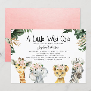 Girls Safari Jungle Animals Baby Shower Invitation