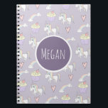 Girl's School Doodle Unicorn Pattern with Name Notebook<br><div class="desc">This cute whimsical girly design is a part of a collection featuring cute doodle for children and baby's apparel, accessories, and nursery decor. This notebook design features a hand drawn doodle pastel rainbow, unicorn, cupcake and heart pattern and can be personalized with your child's name. A perfect addition to your...</div>