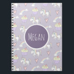 Girl's School Doodle Unicorn Pattern with Name Notebook<br><div class="desc">This cute whimsical girly design is a part of a collection featuring cute doodle for children and baby's apparel, accessories, and nursery decor. This notebook design features a hand drawn doodle pastel rainbow, unicorn, cupcake and heart pattern and can be personalized with your child's name. A perfect addition to your...</div>