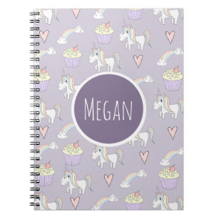Girl's School Doodle Unicorn Pattern with Name Notebook
