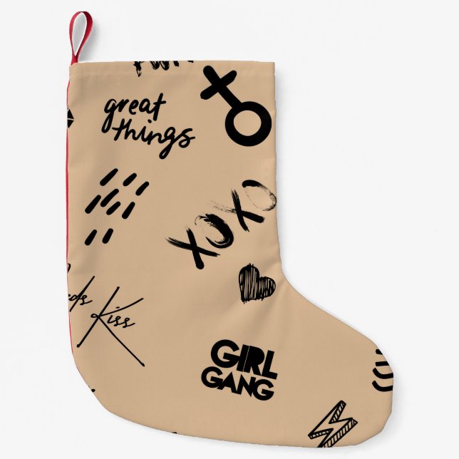 Girls seamless pattern with calligraphic slogan, h small christmas stocking (Front)