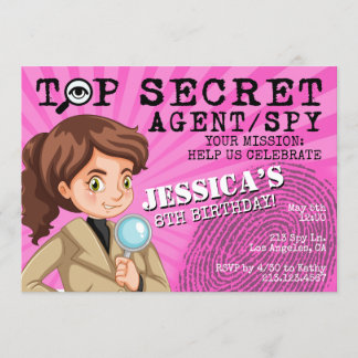 Girl's Secret Agent Spy Birthday Party Invitation