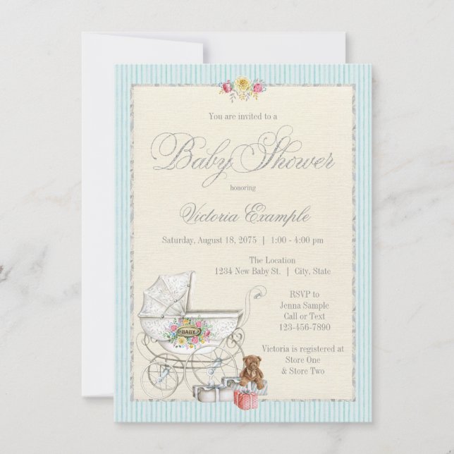 Girls Shabby Chic Baby Shower Invitations (Front)