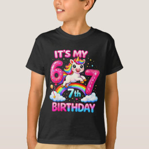 Girls Shirt 7th Birthday Unicorn Squad Six