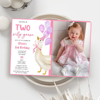 Girls Silly Goose 2nd Birthday Party Photo Invitation
