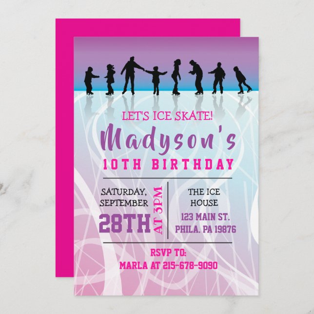 Girls Skate ICE SKATING birthday Party Invitation (Front/Back)