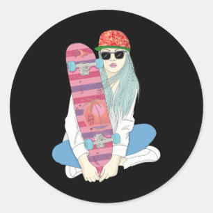 Girls Skate Skateboard Skateboarding Do A Kickflip Classic Round Sticker